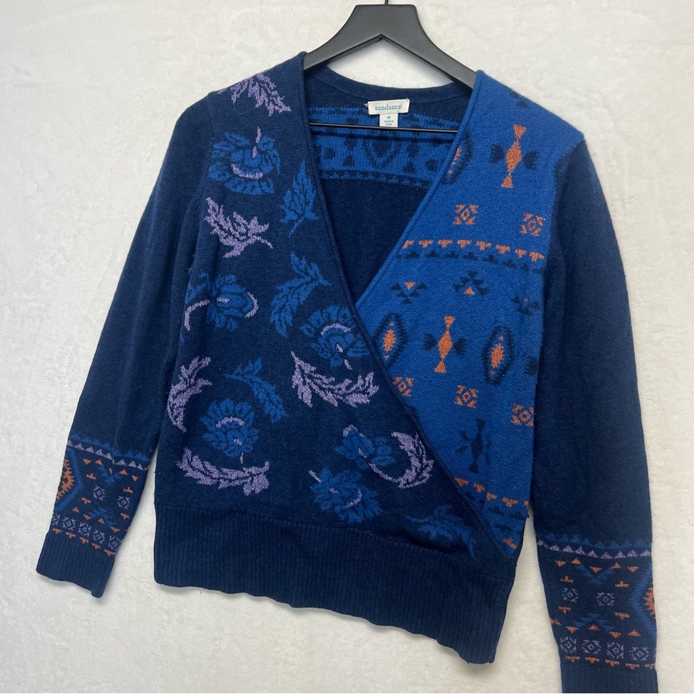 Sundance Blue Multi-Pattern Wrap Sweater - Picture 12 of 13